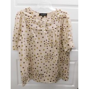 Adele Fado Italy Beige Multi 100% Silk Blouse Top Italy sz 44